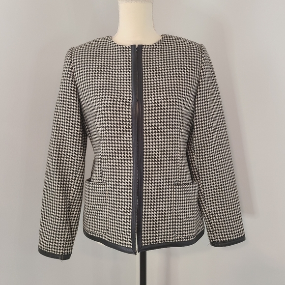 Valerie Stevens White and Black Houndstooth Print Blazer Size 6P Career Wear - Picture 1 of 11